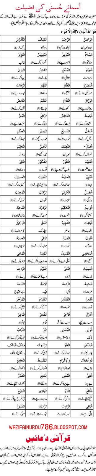 99 name of allah with urdu translation